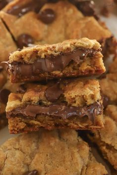 chocolate chip cookies stacked on top of each other