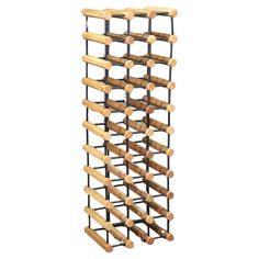 a wine rack made out of wood and metal