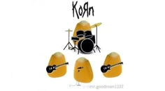 an image of a yellow egg with drums on it and the words korn written in black