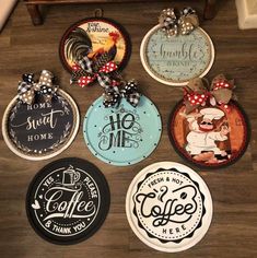 several coasters with different designs on them