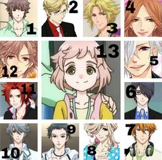 an image of anime characters with numbers in front of them and the number one on each side