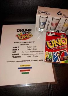 the drink menu for drunk uno is displayed