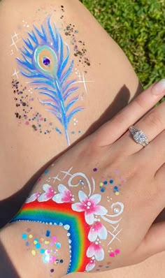 Concert Face Paint, Pride Body Art Paint, Rainbow Body Painting, Arm Face Paint, Hippie Face Paint