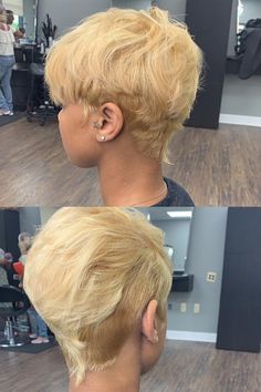 Pixie Shaved Back, Short Blonde Haircuts Pixie, Ducktail Haircut For Women, Pixie Silk Press Natural Hair, Pixie Haircut Mohawk, Tapered Relaxed Hair Short, Cute Short Hair Cuts For Women, Pixie Cut Wigs For Black Women