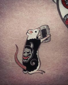 a drawing of a rat holding a camera