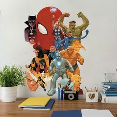 the avengers wall decals are all over the room