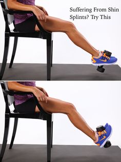 a woman sitting in a chair with her legs crossed and the words, eight exercises for 8 strong legs