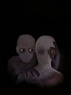 two creepy looking people in the dark with their hands on their head and eyes open