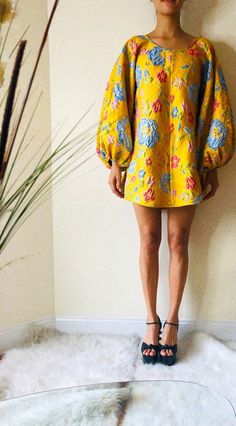 Yellow Jacquard Good Luck Dress | Arianne Elmy Vibrant Printed Yellow Dress, Luxury Elegant Jacquard Mini Dress, Elegant Spring Jacquard Mini Dress, Spring Jacquard Mini Dress, Spring Jacquard Knit Dress, Party Blouse, Balloon Dress, French Girl Chic, Date Outfits