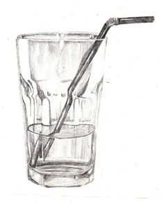 a pencil drawing of a glass with a toothbrush in it