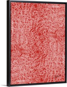 an abstract painting with red paint and black frame on the wall, it looks like there is