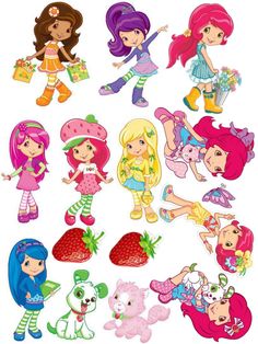 the cartoon girls are all dressed up in different outfits