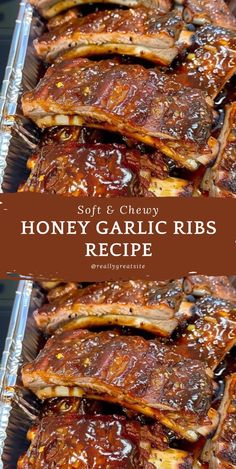 honey garlic ribs recipe with text overlay