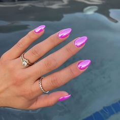 One Color Nail Ideas, Basic Summer Nails, Summer Nail Inspo Almond, Cute Summer Nails Almond, Bright Color Nails, Cute Colorful Nails, Ora Nails, Hot Pink Chrome Nails, Summer Nails Colorful