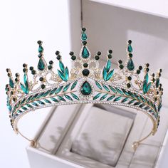 Color: The crown and tiaras for women have 6 colors in gold, Silve, Royal blue, Green, Rose Gold and Red, give your life more choices. Size: The birthday crowns measures is approx. 3.23 inch in height, 6.50 inch in diameter, crafted specifically to fit women and girls and It can be slightly expanded to make it more comfortable for you to wear perfectly fit in your glamorous hairstyles. Material: The princess crowns is made of durable hard alloy and sparkly crystal rhinestone, vintage gold and wa Gold Hair Accessories Wedding, Fair Wedding, Bridal Tiaras, Bijoux Art Nouveau, Flower Tiara, Bride Headband