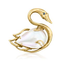 Ross-Simons - C. 1980 Vintage 20x13mm Cultured Pearl Swan Pin, Sapphire Accent. C. 1980. Graceful and unique, our Estate collection swan pin debuts a 20x13mm cultured pearl and a sapphire-accented eye. Finely crafted in polished 14kt yellow gold. Revolver safety. White pearl swan pin. Exclusive, one-of-a-kind Estate Jewelry. Pearl birthstones are the perfect gift for June birthdays. Swan Jewelry, Pearl Birthstone, Jewelry Pearl, White Pearl, Cultured Pearls, Estate Jewelry, Vintage Watches, Pearl White, Antique Jewelry