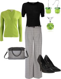 "Classy with a hint of lime" by tnoelle77 on Polyvore Proper Attire, Business Casual Outfits