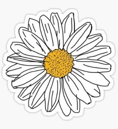 a white and yellow daisy sticker on a white background