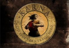 the logo for karna is shown in front of a brown background with an image of a man holding a knife