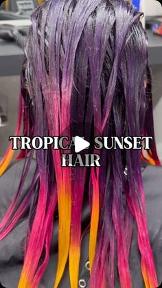 Different Hair Dye Colors, Rainbow Hair Sectioning, Color Blocking Techniques Hair, 4 Color Hair Dye Ideas, Rainbow Color Blocking Hair, Red Violet Hair Color With Highlights Purple Ombre, Pixel Hair Color, Pink Yellow Blue Hair, Medium Length Vivid Hair