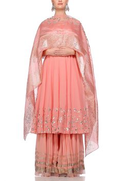 Peach Sharara, Lucknowi Suits, Pink Sharara, Clothing Rental, Indian Anarkali, Detailed Embroidery, Dupatta Set, Indian Suits, Dresses Indian