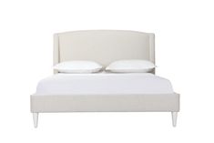 a white bed with two pillows on it's headboard and foot board, against a white background