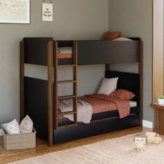 there is a bunk bed with a ladder on the bottom and a mattress underneath it