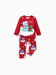 * Please add each size separately to your shopping cart.
* Each size includes: 2pcs/set (jumpsuit for baby)
* Flame resistant fabric for baby and kid's apparel
* Soft and comfy
* Elasticized waist (men/women/kids' pants)
* Bottom snaps for baby jumpsuit
* Material: Dad&Mom：91％Polyester ＋9％Spandex ; Kid&Baby:96% Polyester＋4％Spandex 
* Machine wash, tumble dry
* Imported
* Officially Licensed Care Bears Merchandise Care Bears Christmas, Animated Design, Comfy Blouse, Matching Christmas Pajamas, Comfortable Pajamas, Christmas Pajama Set, Matching Sweaters, Kimono Pattern, Baby Jumpsuit