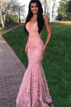 V Neck Prom Dresses, Pink Mermaid, Pink Prom Dress, Prom Dresses Sleeveless, Pink Prom, Pretty Prom Dresses, Lace Mermaid, Mermaid Fashion, Mermaid Prom Dresses