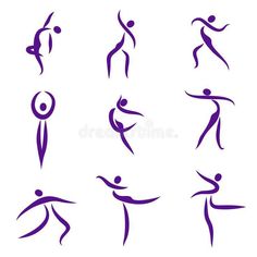 stylized silhouettes of people doing various sports and yoga poses, including the man in the middle