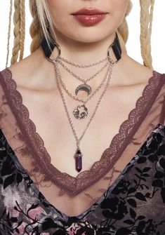 base|silver Fairy Core Accessories, Handmade Metal Charm Choker Necklace, Witchy Layered Necklaces, Fairy Layered Necklace, Metal Heart Charm Choker, Elegant Moon Charm Choker, Current Mood Clothing, Layered Choker Necklace, Layered Chokers