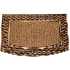 a brown area rug with an intricate border on the top and bottom, in front of a white background