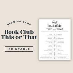 the book club printable reading game is shown next to it's cover page