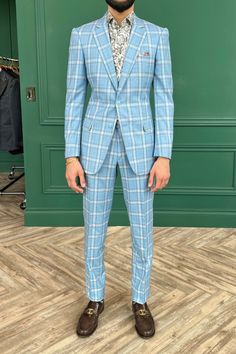 blue check suit