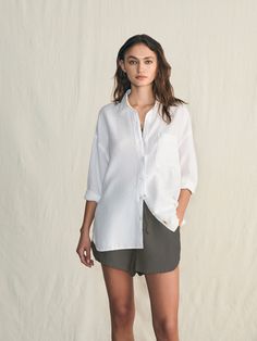 Laguna Linen Relaxed Shirt - White Versatile Relaxed Fit Blouse For The Beach, Unstructured Shirt For Beach In Spring, Unstructured Shirt For Beach And Spring, Unstructured Shirt For Beach And Spring Season, Relaxed Fit Shirt For Summer Daywear, Versatile Linen Blouse For Beach, Versatile Linen Blouse For The Beach, Beach Tops With Rolled Sleeves And Relaxed Fit, Linen Button-up Tops For Daywear