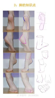 the steps to draw feet are shown in three different ways