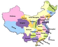 a map of china with all the major cities and their respective towns in bright colors