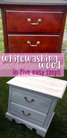 two dressers with the words whitewashing in five easy steps on top and bottom