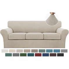 an image of a couch with different colors and patterns on the front, side, and back