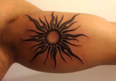 a man's arm with a tattoo on it that looks like a sunburst