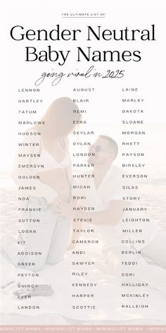 the gender neutral baby names are shown in black and white, with an image of two people