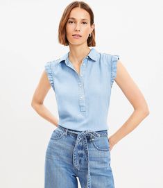 Hip Style, Outfit Formulas, Chambray Top, Henley Top, Petite Tops, Wardrobe Basics, Sweater Sale, No Matter What, Jeans For Sale