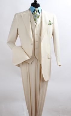 Mens suit - Wool Feel with Peak Lapel Ivory~Cream~Off White dinner jacket / blazer (No Vest Included) White Dinner Jacket, Black Three Piece Suit, Best Suits For Men, Mens 3 Piece Suits, Zoot Suit, White Dinner, Mens Blazer Jacket, Dinner Jacket, Sharp Dressed Man