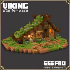 an image of a small house made out of rocks and grass with the words viking starter base on it