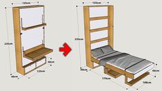 the bed is made up and has two drawers on each side, along with a built - in shelf for storage