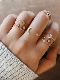 Stars Ring, Moon And Star Ring, Moon Stars, Star Ring, Cute Rings, Fashion Ring, Hand Jewelry, Matte Nails