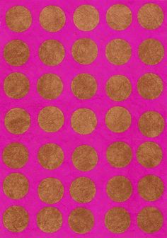 a pink and brown painting with circles on the bottom, in shades of purple and gold