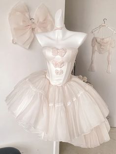 Pink Balletcore Princess Corset Top + Puffy Skirt + Big Bow Back Set Dresses With A Bow In The Back, Cute Corset Outfit With Skirt, Classical Tutu, Pink Balletcore, Short Corset Dress, Princess Corset, Dress With Big Bow, Puffy Skirt, Ballerina Dress