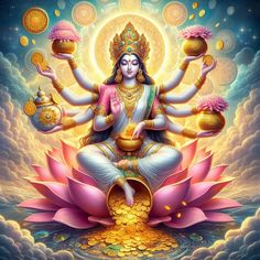 the god is sitting on top of a lotus