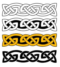 four different types of celtic designs in black and yellow, each with an intricate design